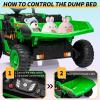 24V Kids Ride On Dump Truck with R/C, 2 Seater Electric Car - 2WD/4WD Powerful Motors, 4.4 Mph, Electric Dump Bed & Shovel, EVA Tires, Music Player, Soft Start, 19" Spacious Seat (Green) view 4