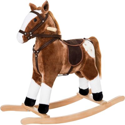 Wooden Rocking Horse, Ride on Horse for Toddlers 1836 Months, Boy & Girl Plush Animal Rocker with Lovely Fun Realistic Sounds, Toddler/Child Ride on Pony Toy (Horse, Brown)