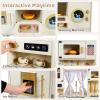 Costzon Kids Play Kitchen, Wooden Toy Kitchen Playset w/Ice Maker, Coffee Maker, Washing Machine, Curtain, Microwave & Oven, Pretend Toy Kitchen w/Storage for Boys and Girls Aged 3+ view 4