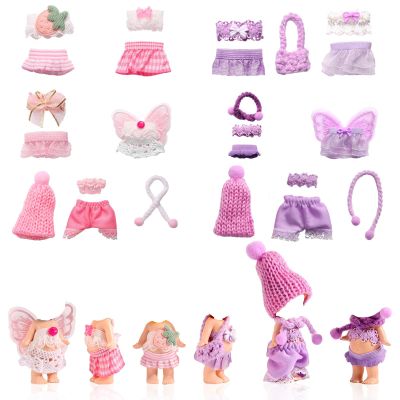 10 Sets 3in/7.5-8cm Doll Clothes Outfits, Including Tiny Tops Skirts Pants Hats Scarfs Wings Small Doll Fashion Accessories Mini Baby Costume for Display & Decoration (Pink, Purple)