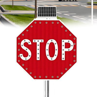 30in Solar Powered LED Traffic Warning Sign - IP65 Waterproof Stop Light Road Sign for Schools, Shopping Malls & Outdoor Use - Bright LED Safety Signage