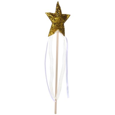 HOOTNEE Star-Shaped Fairy Wand with Ribbon Lightweight Stick for Cosplay Party Stage Shows and Dress-up Fun Creative Prop for Performance Decor Gold