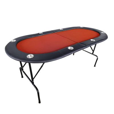 lafengyan 73 Inch Foldable Oval Poker Table for 8 Players  Red Wood Gaming Table with Vinyl Padded Rails, 8 Cup Holders & Stainless Steel Legs
