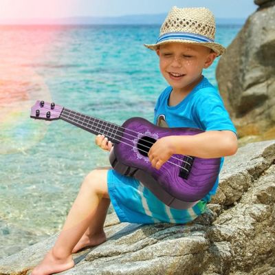16.53 Inch Purple Ukulele with Pattern, 4 Strings Ukulele for Kids, Kids Guitar, Mini Guitar, Kid Toys, Kid Musical Instruments, Education Enlightenment Toy for Children Boys Girls Beginner