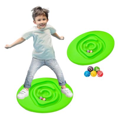 wangdahua Balance Board for Kids, Children's Labyrinth Wobble Board with 5 Balls, Rocking Seesaw for Autism Kids Sensory Balance Training, Indoor Play Equipment, Grooves Bottom More Safer,Green