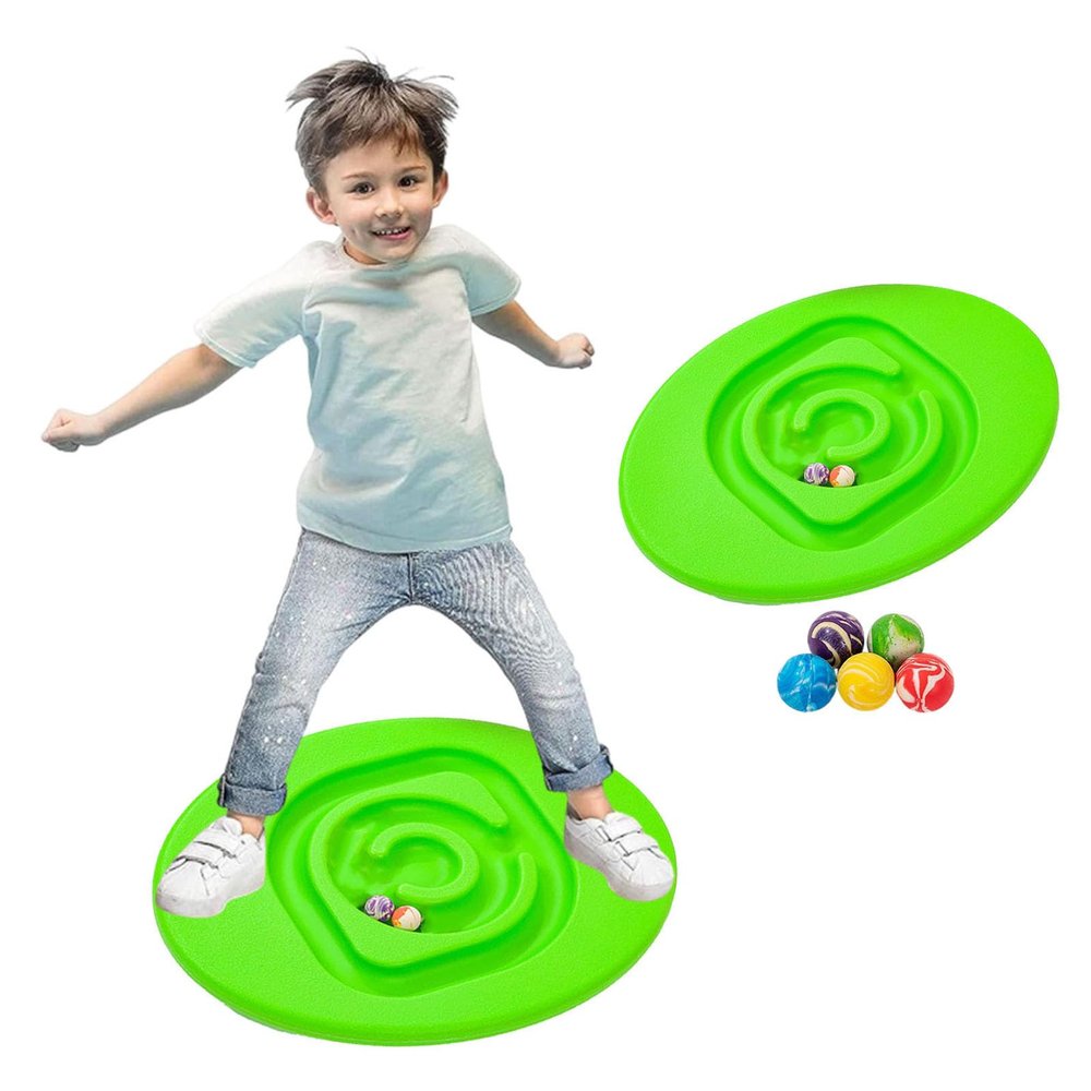 wangdahua Balance Board for Kids, Children's Labyrinth Wobble Board with 5 Balls, Rocking Seesaw for Autism Kids Sensory Balance Training, Indoor Play Equipment, Grooves Bottom More Safer,Green