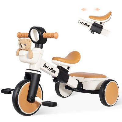 Tricycle for Toddlers 1-3 Years Old Toy, Adjustable Kids Bike for Boys Girls Birthday Gift Age 2-4, Baby Trike with Storage Baskets & Removable Pedals