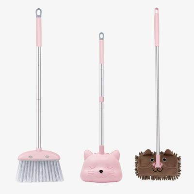 Toddler Cleaning Toy Set -28'' Kids Mini Broom with Dustpan & Mop, Toddler Household Helper, Parent-Child Interactive Play Cleaning Tool, Cute Cartoon Design, Small Safe Corner Broom (Pink)