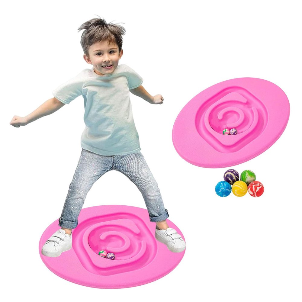 wangdahua Balance Board for Kids, Children's Labyrinth Wobble Board with 5 Balls, Rocking Seesaw for Autism Kids Sensory Balance Training, Indoor Play Equipment, Grooves Bottom More Safer,Pink