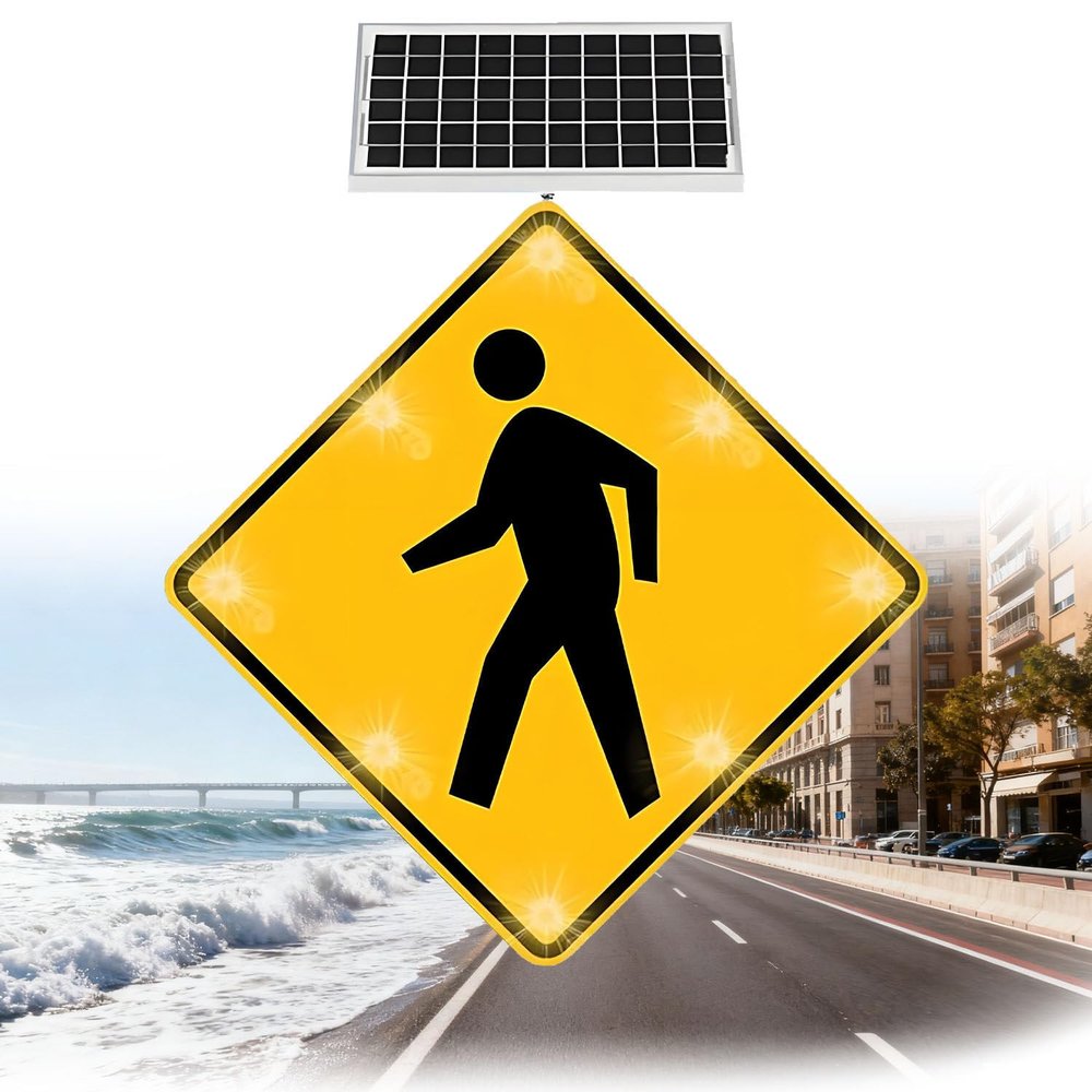 2-Pack 32in Solar LED Flashing Pedestrian Sign - Bright Blinking Traffic Warning Sign for Streets, Parks, and Campuses - Enhance Safety and Visibility
