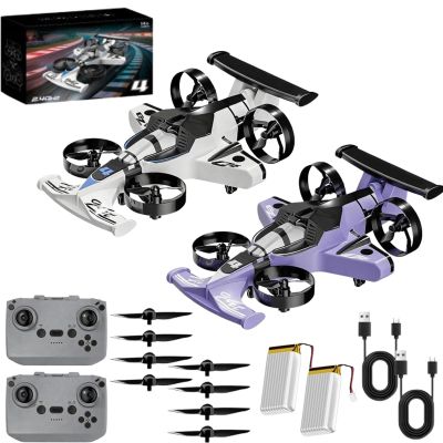 2-in-1 Flying Car & Stunt Drone, Flying Car Toy, 2 in 1 Land and Air 360 Aircraft High Speed Drift Cars with Remote Control, For Indoor Outdoor (White + Violet)