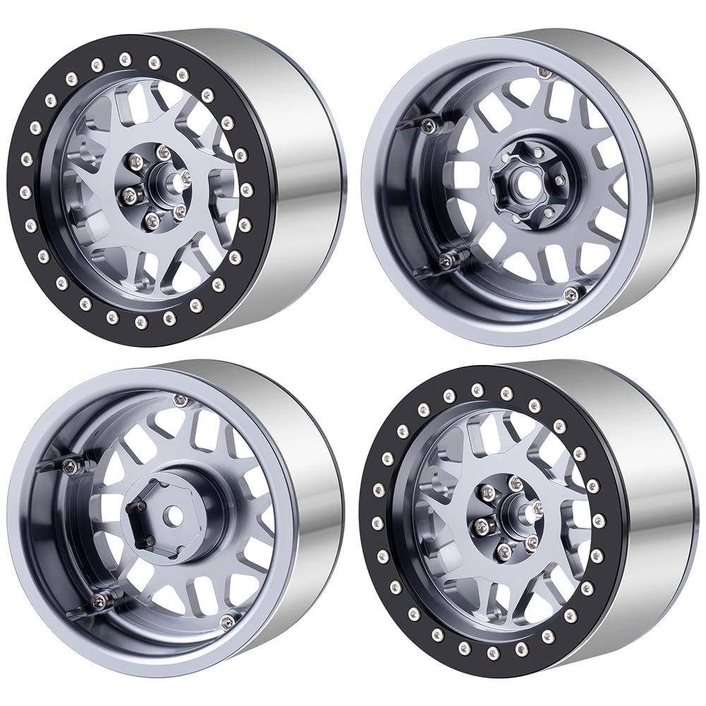 4PCS Aluminium 2.6" Beadlock Wheel Rim Upgrades for 1/10th RC Monster Crawler Truck Car (Titanium)