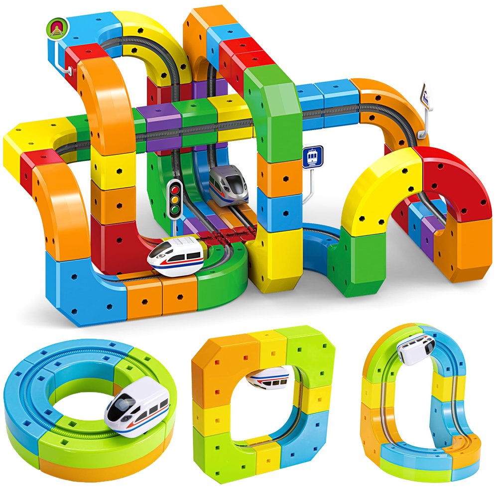 Electric Train Set for Kids Ages 3-8 - Modular 3D Flexible Race Track Building Toy with Gravity-Defying 360 Movement, STEM Learning Fun Gift(84 pcs Value Set)