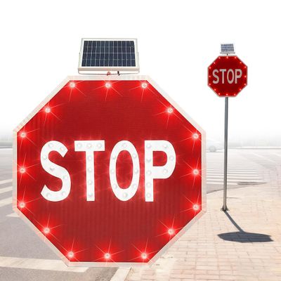 30" Solar Power Flashing Traffic Signs - LED Lighted Road Signs with Engineer Grade Reflective Film for Construction Sites & Highways - Durable & Weather-Resistant
