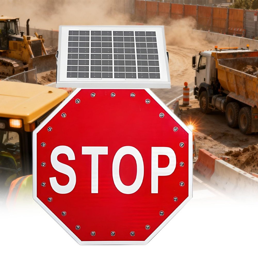 32in Aluminum Stop Signs - LED Blinking Reflective Traffic Warning Signs for Expressway, Railway, Street & Community - 2-Piece Set for Enhanced Safety
