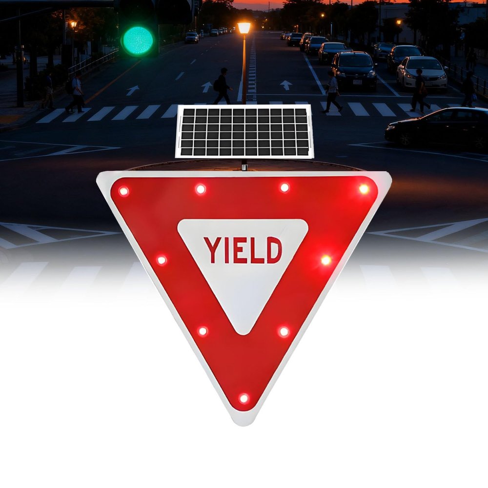 Yield Traffic Sign - Aluminum Yield Triangle LED Flashing Sign for Road Safety, Parking, School Zones, Neighborhoods - 1 Pack