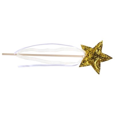 CVUTOVO Star-Shaped Fairy Wand with Ribbon Lightweight Cloth and Wood Stick for Stage Performance Party Decoration Halloween Festival Prop