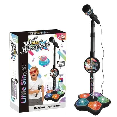 2026 New Microphone Toy for Kids with Stand, Got Built-in Music, Colorful Lights, Echo Effects, Portable Karaoke Machine for Singing, Music Play, Fun and Easy-to-Use (Black)