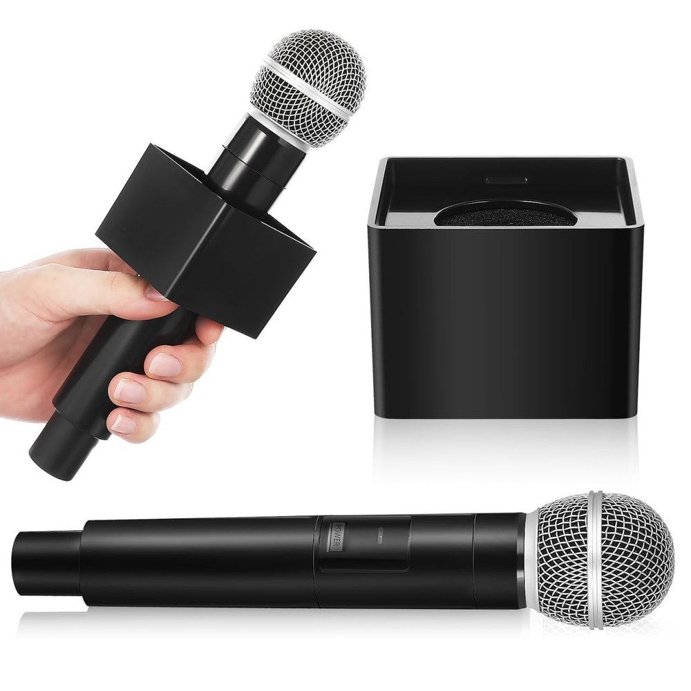 balacoo Microphone for Kids, 9. 8" Fake Microphones Toy with Square Cube Flag Station, Plastic Pretend Play Mic Prop Toys for Christmas, Party Favors, Kid Karaoke Costume Prop
