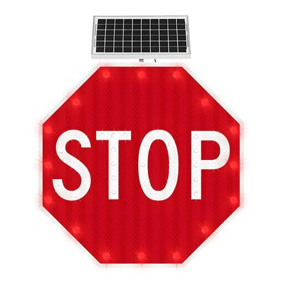 24" 32" Solar LED Stop Sign - Flashing Traffic Warning Sign with Reflective Film, Easy Installation, Waterproof & Windproof for Road Safety