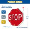 24" 32" Solar LED Stop Sign - Flashing Traffic Warning Sign with Reflective Film, Easy Installation, Waterproof & Windproof for Road Safety view 4