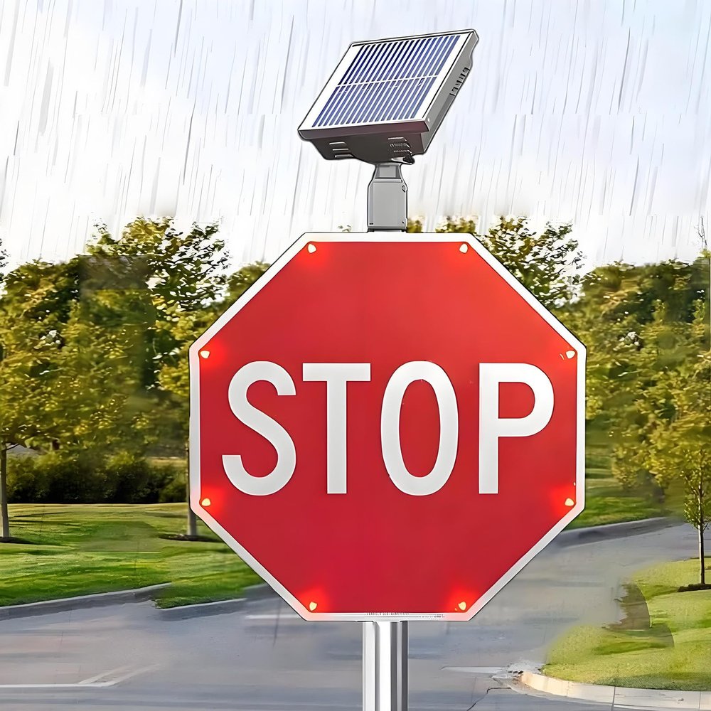 24"/32" Solar LED Stop Sign - Aluminum Octagon Traffic Sign with Blinking Lights, Waterproof IP65, Rust-Proof Metal Frame, Energy-Efficient Solar Powered, 60cm (24in)