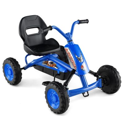 Costzon Go Kart for Kids, 4 Wheel Toddler Ride On Pedal Car with Steering Handlebars, Adjustable Seat, Outdoor Off-Road Racer Kiddie Cart, Toy Car Gift for Boys Girls Aged 3+ (Blue)