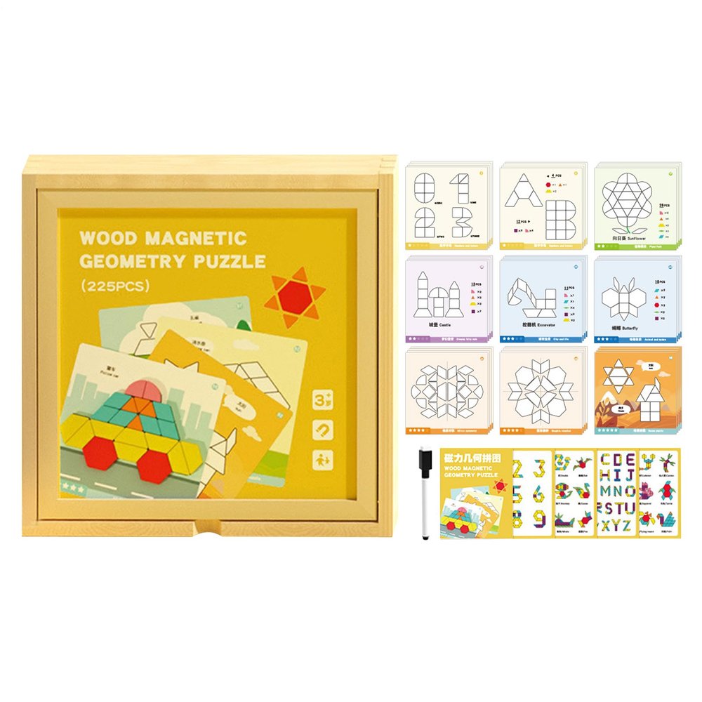 Geometric Pattern Blocks - Magnetic Logic Puzzle, Tangram Learning Toys, Educational Shapes | Creative Play Activities for Kids Boys Girls Home School Travel Playroom Kindergarten Birthday Holiday