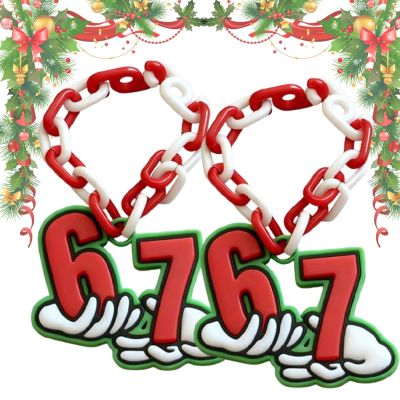 3D Printed Elf 67 Chain, Holiday Elf 67 Accessories, Versatile Red & White Playful Cartoon-Style, Fun Christmas Decoration (B)