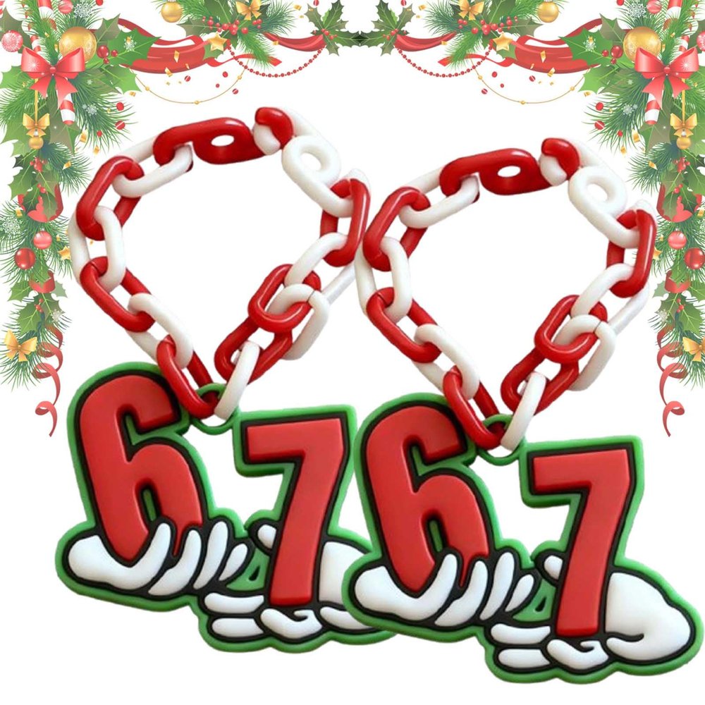 3D Printed Elf 67 Chain, Holiday Elf 67 Accessories, Versatile Red & White Playful Cartoon-Style, Fun Christmas Decoration (B)