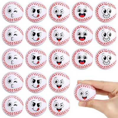 20PCS Mini Baseball Stress Ball Funny Face Squeeze Balls Small Baseball Squeeze Fidget Anxious Balls for Kids Adult Sports Squishy Ball for School Carnival Reward Baseball Party Supply Valentine Gift
