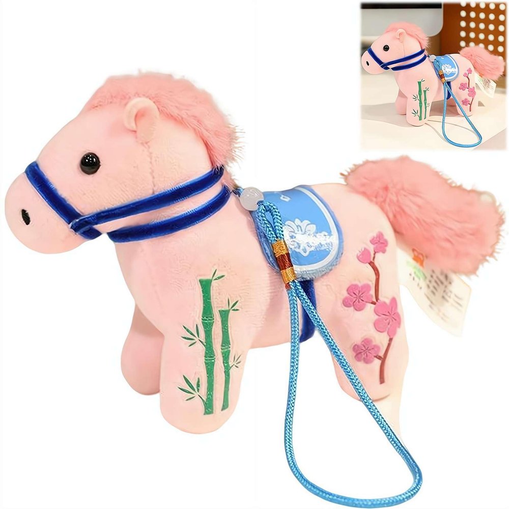 2026 Year of The Horse Chinese New Year Ornaments, Cute House Plush Mascot Figurine, Chinese Horse Pendant Statues Plush Toy for Spring Festival Home Decor (Pink)