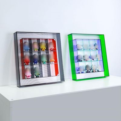 2-Piece Vibrant Clear Shelves for Wall, 2-Tone Display Box Set with Clear Covers, 5 mm Acrylic Blind Box Display Case for Desks or Walls(14.2x15in)