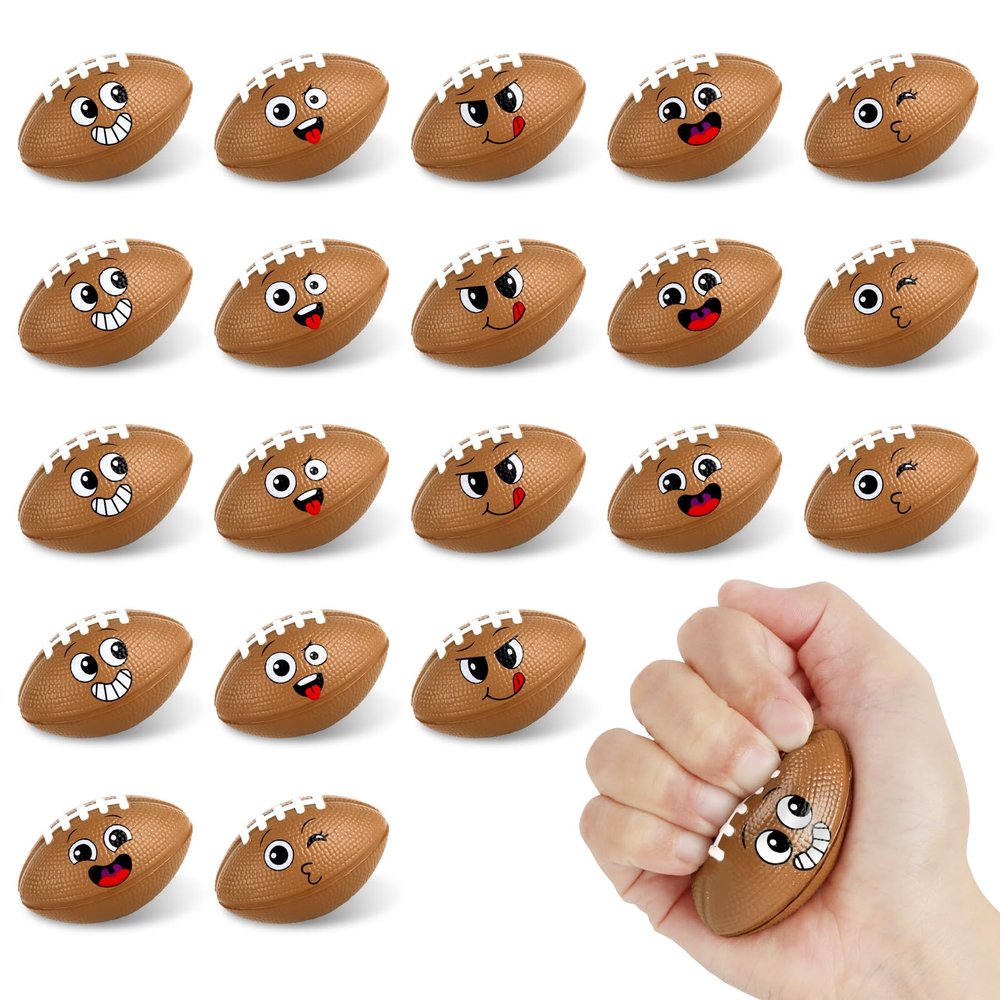 20Pcs Mini Football Stress Ball Mini Football Funny Foam Face Small Foam Squeeze Anxious Toy Sports Squishy Ball for Kids School Carnival Reward Football Party Supplies Valentine's Day Exchange Gifts