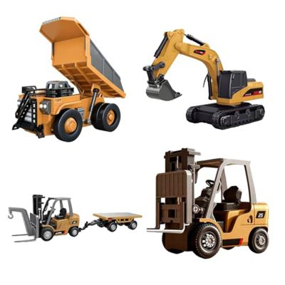 1:64 Premium Alloy Mini RC Construction Set Forklift, Excavator & Dump Truck (4 Pcs)