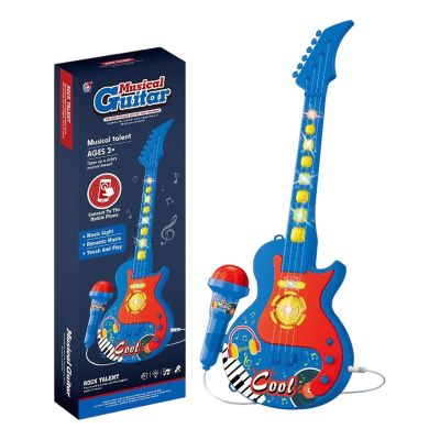 Microphone Toy, Portable Kids Karaoke Machine, Kids Machine Toy with Microphone  Light Up Karaoke Player Compatible, Guitar Toys for Fun Musical Effects (Blue)