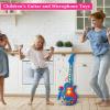 Microphone Toy, Portable Kids Karaoke Machine, Kids Machine Toy with Microphone  Light Up Karaoke Player Compatible, Guitar Toys for Fun Musical Effects (Blue) view 4