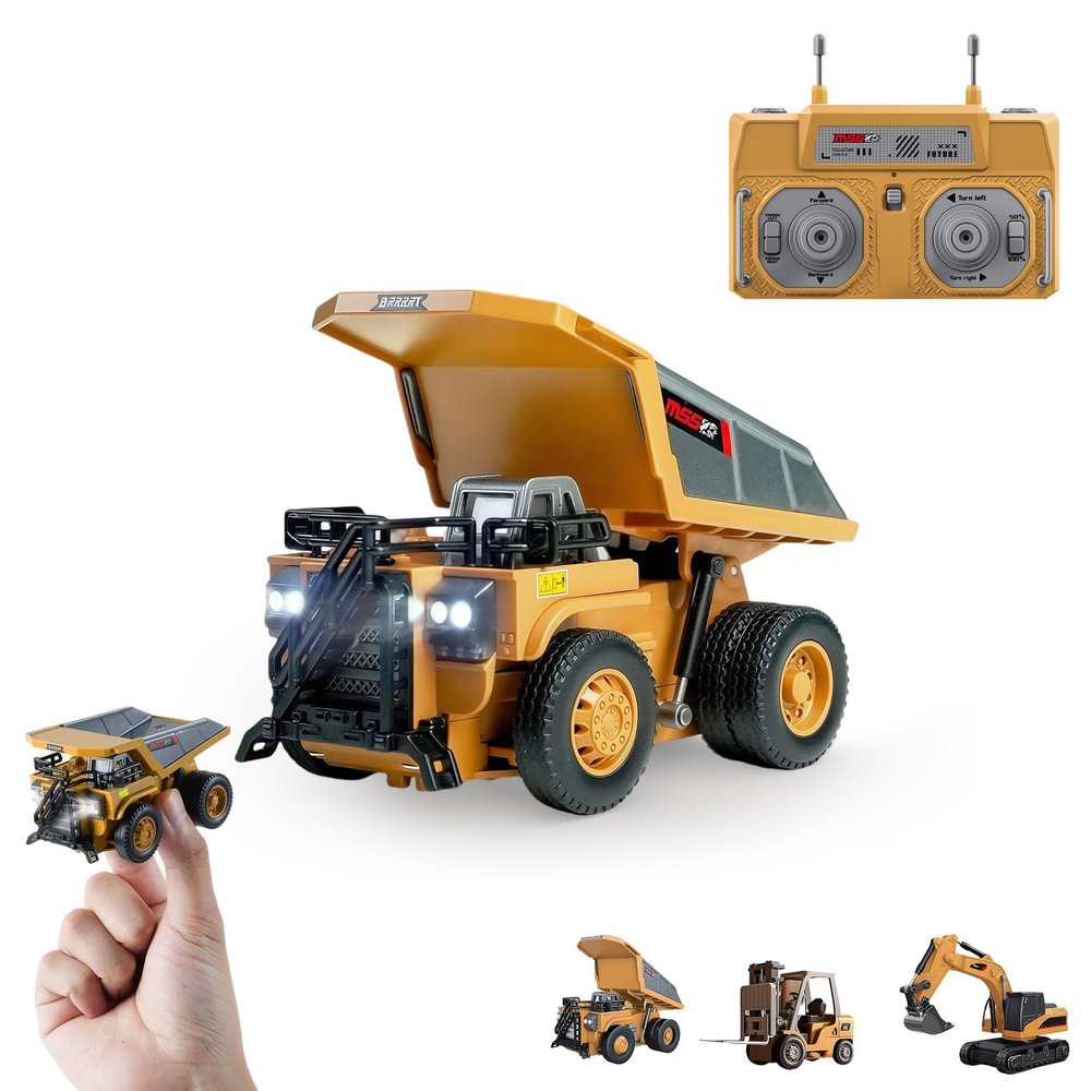 1:64 Premium Alloy Mini RC Construction Set Forklift, Excavator & Dump Truck (RC Dump Truck)