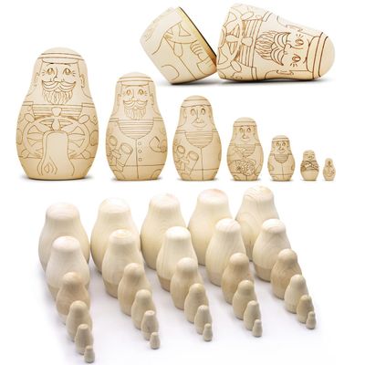 AEVVV 37-Pc Wooden Nesting Dolls Bundle: Unfinished Classic & Nautical Set for DIY Art, Crafting & Home Decor