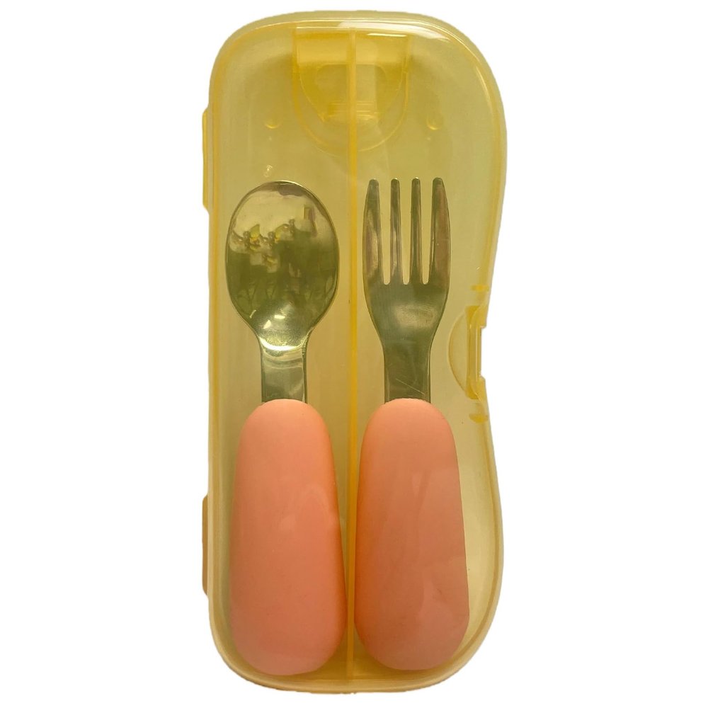 2 Pack Stainless Steel Silicone Forks & Spoons, Toddler Utensils Thick Easy-Grip Handles, Perfect Length For New Self Feeders, Gentle On Gums & Teeth, Babies Toddler Dishwasher Safe