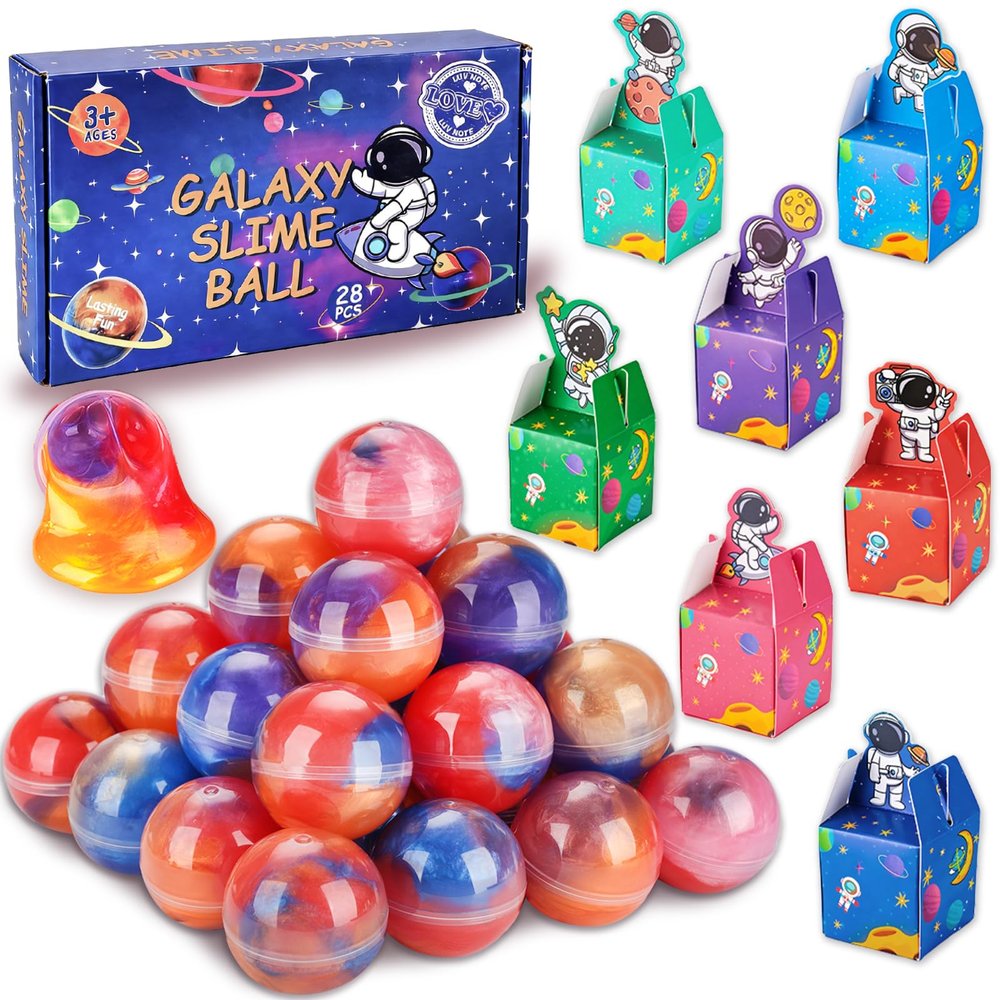 28 Pack Valentines Day Gifts for Kids, Valentines Galaxy Slime with Valentines Day Cards Space Gift Boxes, Valentine Classroom Favors Valentines Cards for Boys Girls Class Exchange Prizes