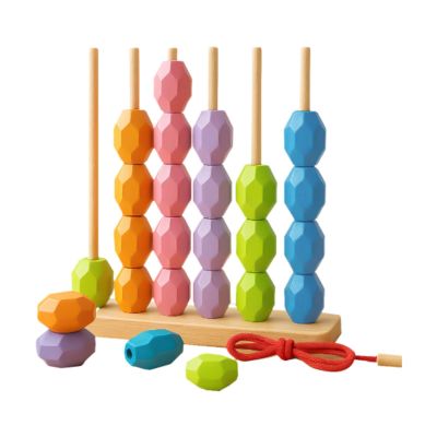 DYNWAVE Wooden Lacing Beads Toys Sequencing & Stacking Block Toy Preschool Educational Learning Color Sorting for Kids 1-3 Boys Girls