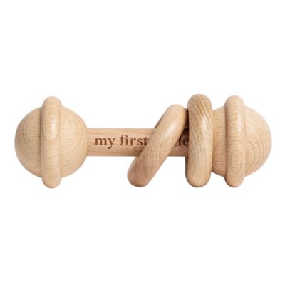 Pearhead Babys First Wooden Rattle, Montessori-Inspired Natural Beechwood Rattle Teether for Newborns 0M+, Gender-Neutral Gift