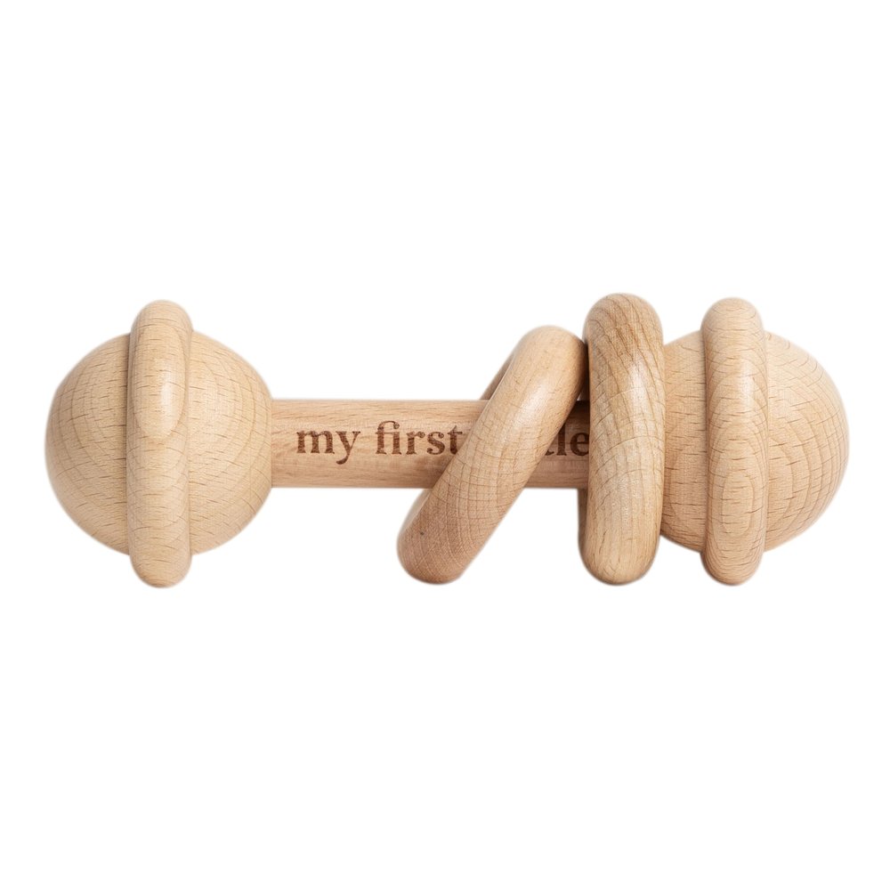 Pearhead Babys First Wooden Rattle, Montessori-Inspired Natural Beechwood Rattle Teether for Newborns 0M+, Gender-Neutral Gift