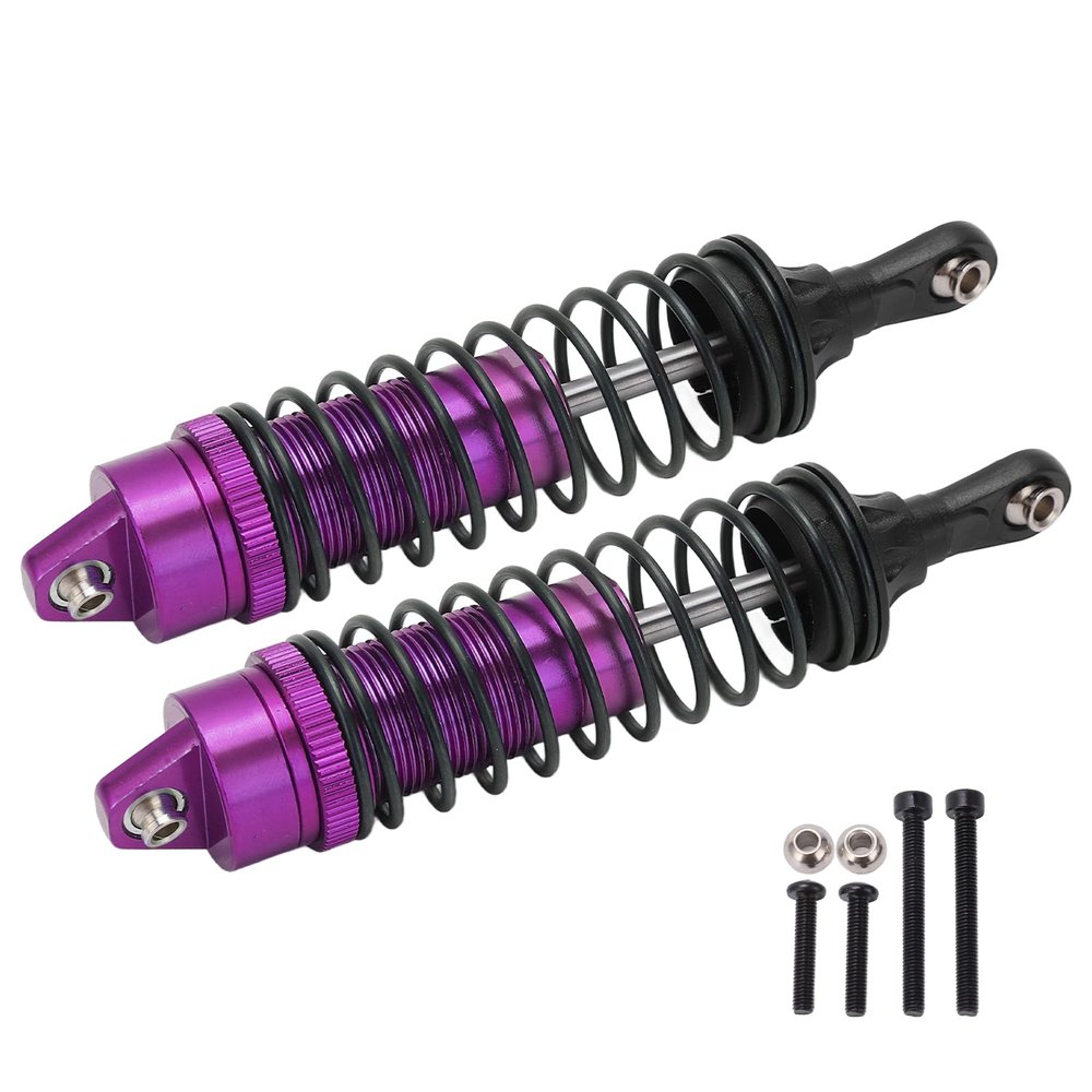 2Pcs Front Rear Shock Absorbers Aluminum Alloy, RC Shock Absorber for JLB 1/10 Car Truck Series, High Elasticity Spring with Adjustable Preload, Durable Replacement Part for Rough (Purple)