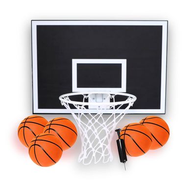 CALIKIWIPROS Mini Basketball Hoop Set Pro League Decorative Solid Wood Wall Mount, Includes 9 Hoop & 5 mini Basketballs, Classic Look with Colors Matching Some pro Teams. (Pro Jr Black White)