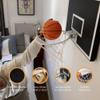 CALIKIWIPROS Mini Basketball Hoop Set Pro League Decorative Solid Wood Wall Mount, Includes 9 Hoop & 5 mini Basketballs, Classic Look with Colors Matching Some pro Teams. (Pro Jr Black White) view 3