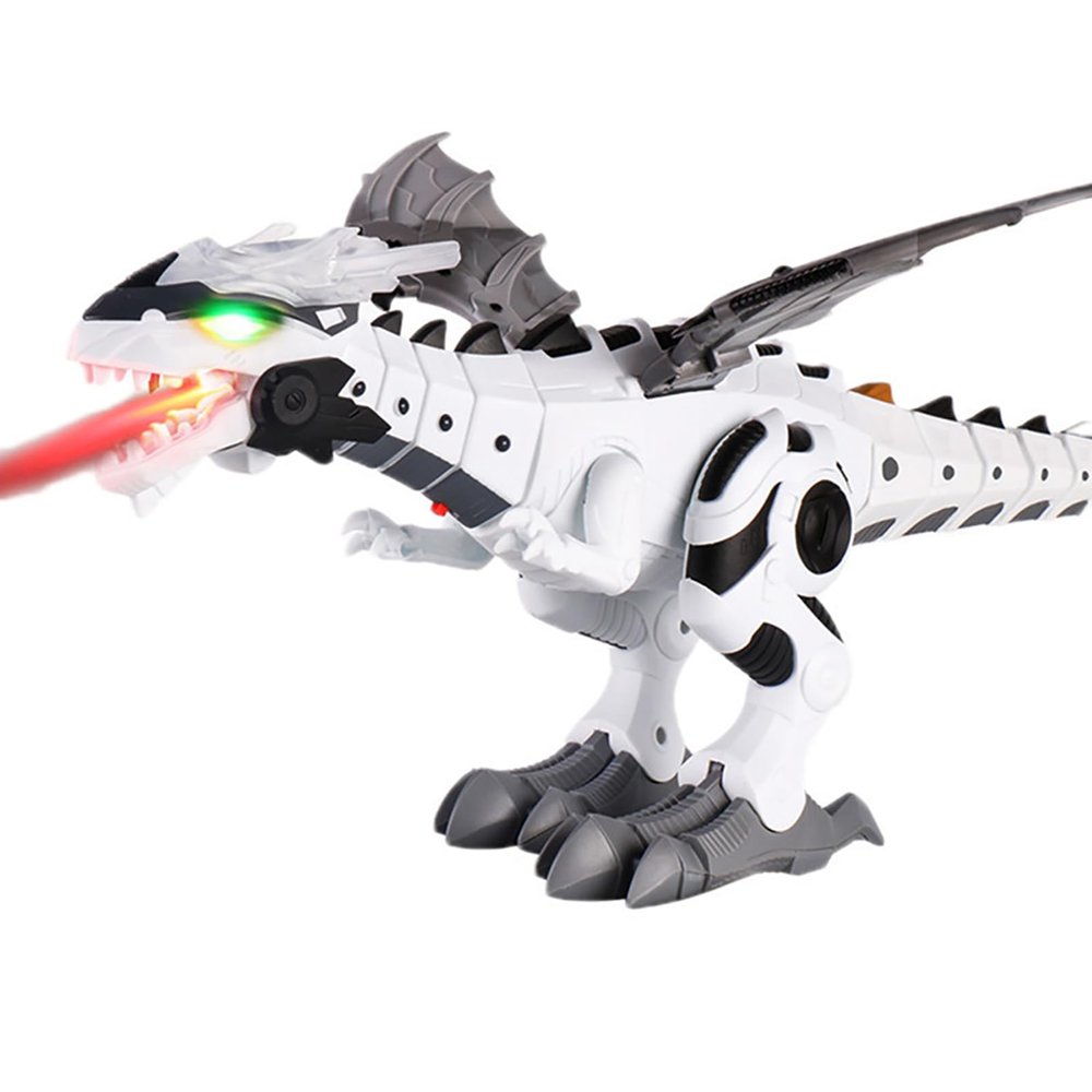JTLB Mist Spraying Robot Dragon Toy Kids Walking Dinosaur Fire Breathing Water Spray with Lights and Sounds (White)
