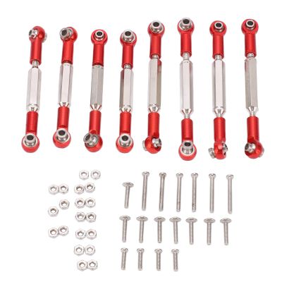 8Pcs Metal Adjustable Steering Linkage, Aluminum Alloy Servo Link Pull Rod for WPL C14 C24 B14 MN D90 D91, RC Car Steering Linkage with Upgraded Textured Design, Durable Replacemen (Red)