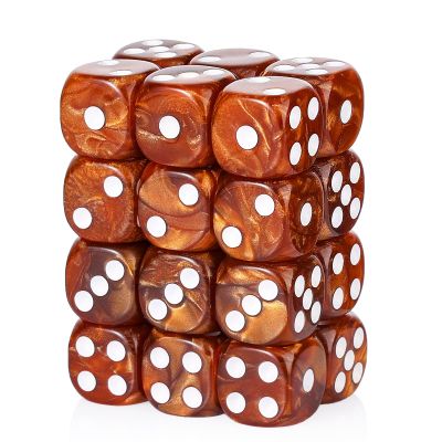 24 Piece Pearl Pattern Smooth Round Corner 16mm dice 6 Sided dice d6 dice Set for DND, MTG, Tenzi, Farkle, Bunco, Card Gaming & Math Learning with Portable Storage Pouch(Brown)